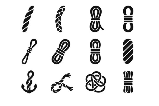 Thick utility static ends paracord nautical vector set rope tangle icon