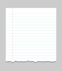 Torn page of notebook paper lined on gray background