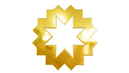 Glossy Golden Eight-Pointed Star Design Shining Brightly Against a Sleek Black Backdrop