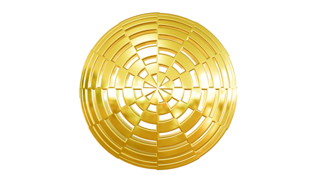 Luxurious Golden Segmented Sphere on a Stark Black Background Showcasing Modern Geometric Elegance