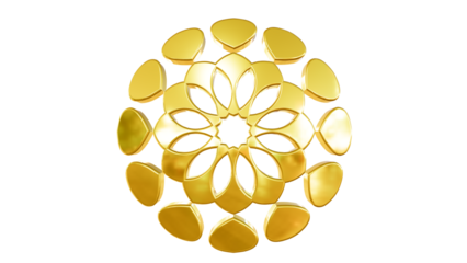 Captivating Golden Abstract Geometric Mandala Ornament with Shiny Metallic Sheen Isolated on Black