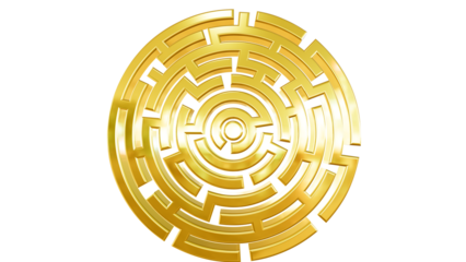 Shining Golden Circular Labyrinth on Black Symbolizing Complex Challenges and Strategic Solutions