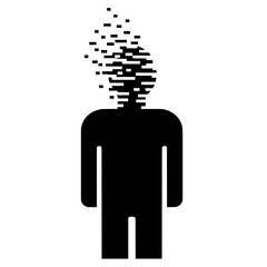 Person dissolving into digital pixels vector icon. A concept for digital burnout, dissociation, and mental health.
