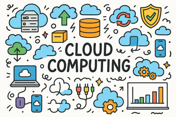 Cloud computing outline icon set. technology, network, data, security, cloud icons collection
