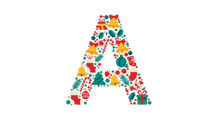 Christmas themed letter A made of festive icons.