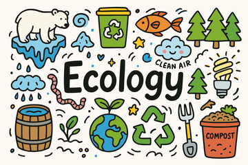 Ecology and environmental flat icon set. sustainable, nature, recycle icons collection