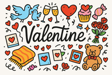 Fototapeta premium Valentine's day flat icon set. love, romance, celebration flat illustrations collection