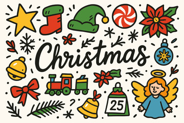 Fototapeta premium Christmas, holiday filled icon set. festive, winter celebration icons collection