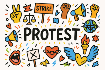 Protest and activism icon set. outline style with symbols of social justice.