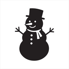 Snowman icon silhouette vector with white background