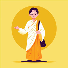 Young Buddhist Monk with a bag and a friendly gesture