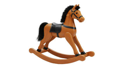 Classic wooden rocking horse toy isolated, representing childhood, play, and nostalgia. isolated PNG with Transparent Background
