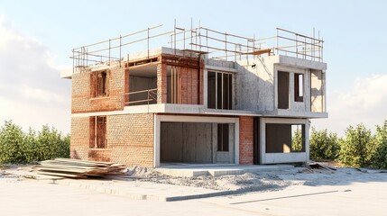 design realistic 3d simulation of a house under construction