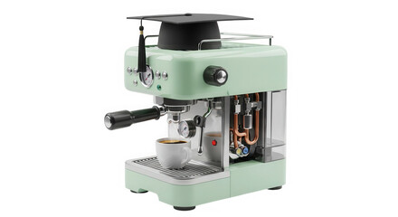 Fototapeta premium Graduation coffee machine with mortarboard isolated on transparent background