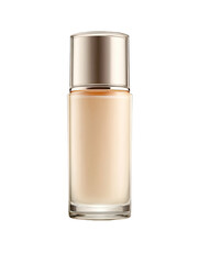 Creamy, light beige cosmetic bottle with metallic cap
