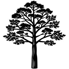 Obraz premium Black vector silhouette set of ornamental trees with swirling branches, flowers, and leaves