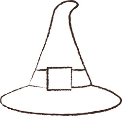 line vector illustration of a witch hat. hand drawn witch hat. halloween witch hat.