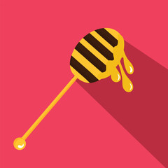 Honey dipper flat icon with long shadow isolated on pink background. Simple Honey dipper in flat style, vector illustration for web and mobile design.