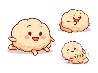 Cute Kawaii Cartoon Cauliflower Character Set, Funny Vegetable Mascot Illustration
