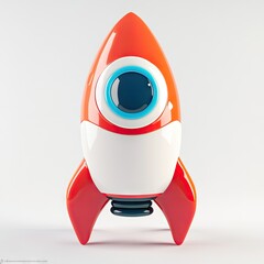 3D cartoon rocket, bright orange, glossy finish
