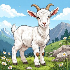 Cute goat in a mountain landscape