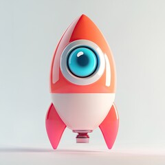 Cute, cartoon rocket with a large eye