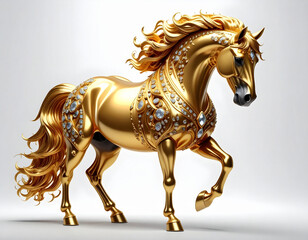 Golden horse with luxury diamonds isolated on a white background