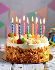 Birthday cake with colorful candles