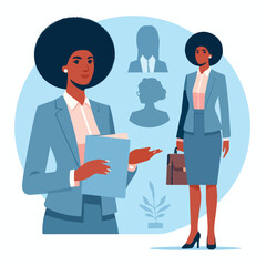 illustration of curly business woman in blue