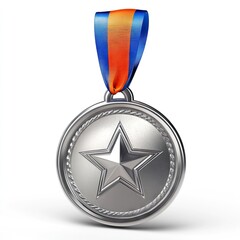 Silver medal with star and ribbon