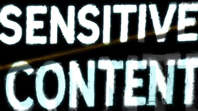 Bold text announces sensitive content with a warning stripe.