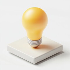 Bright yellow lightbulb on a light beige square