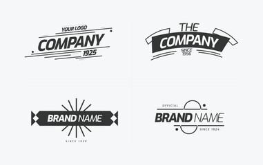 Vintage retro company logo badges set, classic brand name labels and typography emblem collection