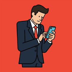 Businessman searching for information on the internet using his phone. Concept of businessman, concentration on work.