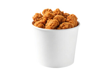 Crispy golden chicken bites overflowing from a fresh white bucket perfect for sharing at any gathering