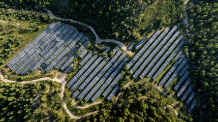 Aerial View of Solar Panels in Eco-Friendly Renewable Energy Project