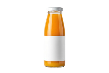 Fresh orange juice in a clear glass bottle with a clean white label ready for branding and product placement