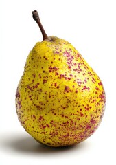 Single Yellow Pear With Red Spots Against White Background