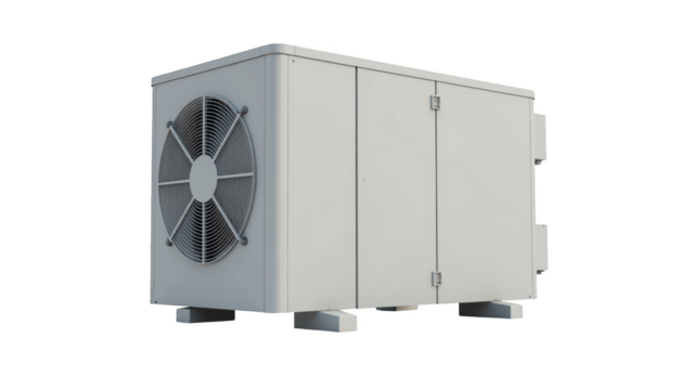 Air conditioning unit outdoor modern design cooling system energy efficient residential white color metal casing ventilation fan compact size