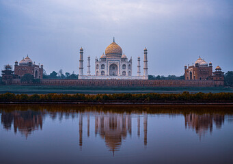 Taj Mahal Reflected in Yamuna River at Dusk