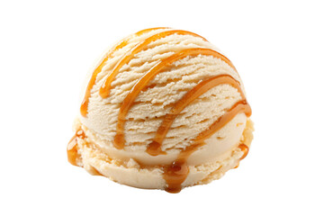 Indulgent vanilla ice cream scoop drizzled with rich caramel sauce, a perfect sweet treat for any occasion.