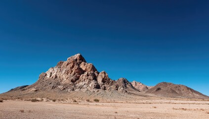 Fototapeta premium Rugged desert mountain peak under vast clear blue sky landscape.
