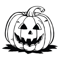 halloween pumpkin  Vector art of a black and white illustration of a jackolantern with a classic halloween design, perfect for festive decorations and spooky season themes, the pumpkin has a shadow
