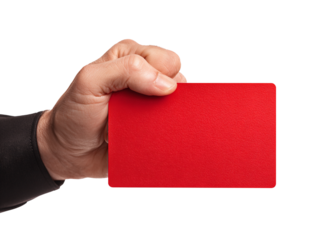 Referee hand holding red card, isolated, transparent PNG