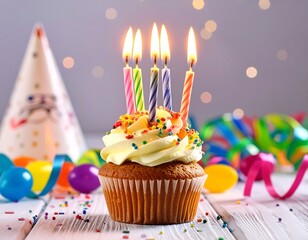 Birthday cupcake with candles