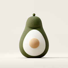 Avocado shaped decorative object with textured green exterior and white interior on neutral background, modern minimalist design concept