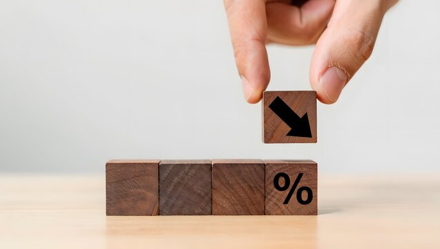 Wooden Blocks with Downward Arrow and Percent Sign, Hand Adjusting