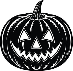 halloween pumpkin  Vector art of a black silhouette of a halloween pumpkin with a scary face, , perfect for autumn holiday decorations and spooky seasonal celebrations