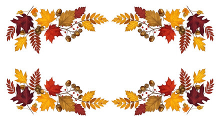 Autumnal decorative corner elements featuring colorful fall foliage and berries