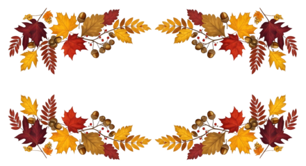 Autumnal decorative corner elements featuring colorful fall foliage and berries